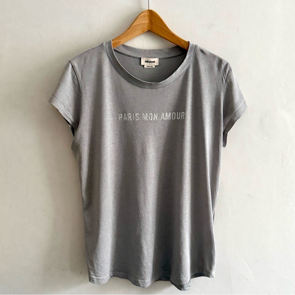 Zadig & Voltaire Woop 'Paris Mon Amour' Short Sleeve Tee in gray womens L